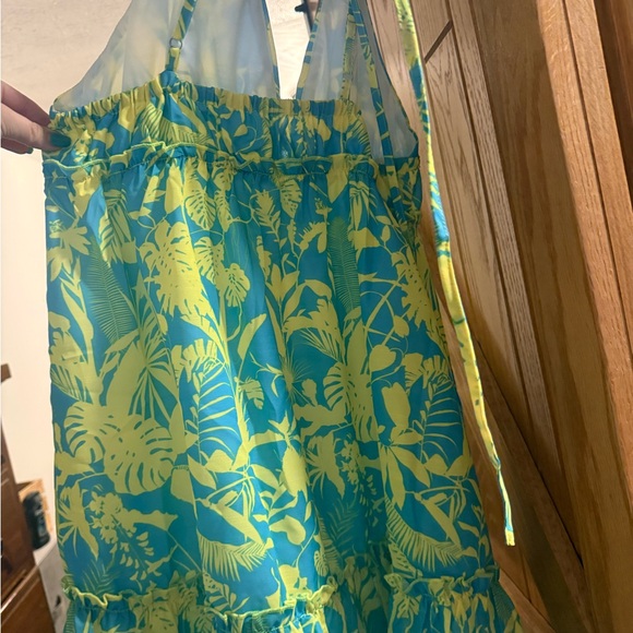 Vibrant Turquoise & Yellow Tropical Sundress - Picture 3 of 3